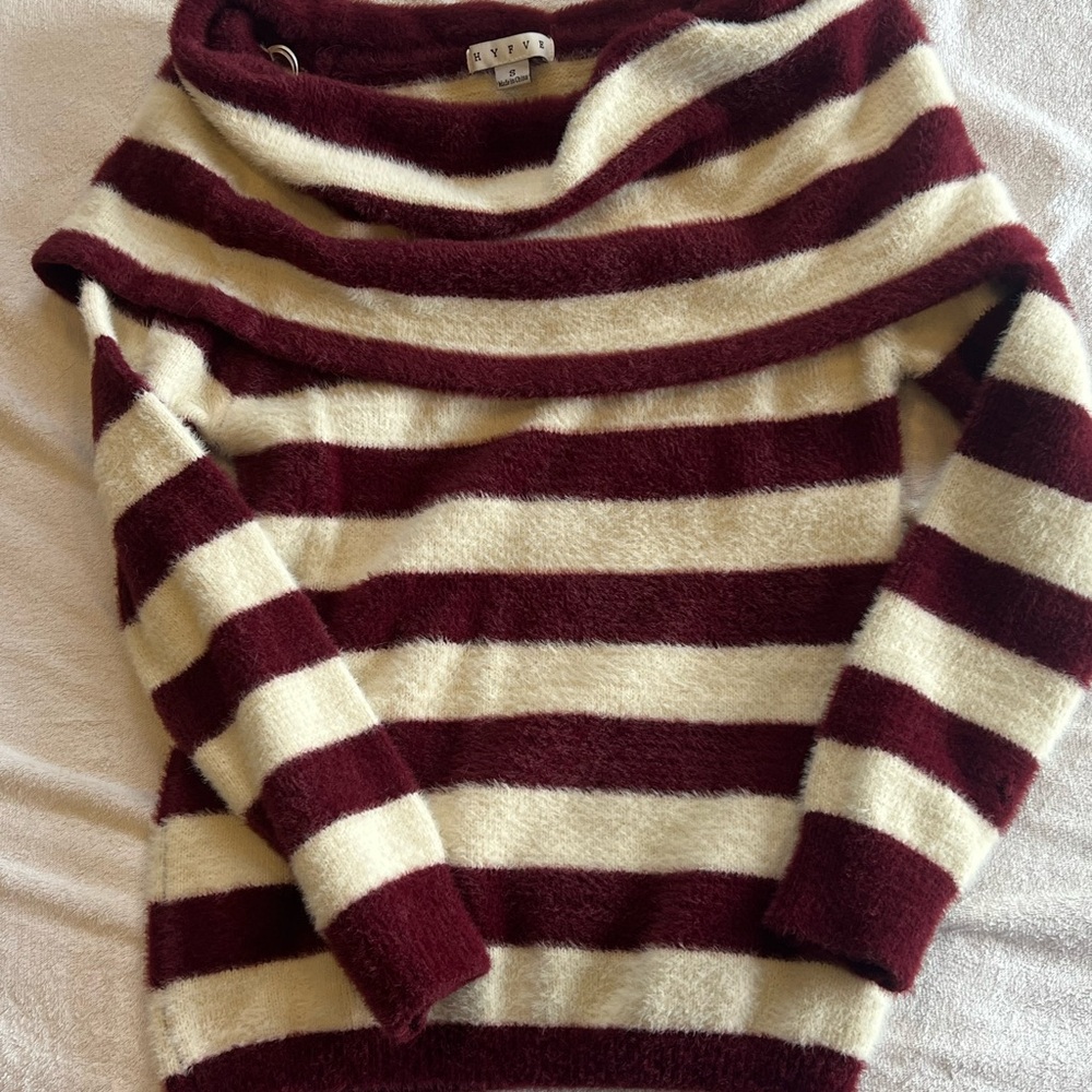 Off-the-Shoulder Red and Cream Sweater